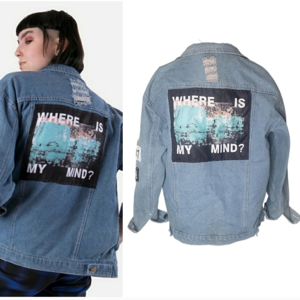 Where Is My Mind? Distressed Denim Jacket Size Large